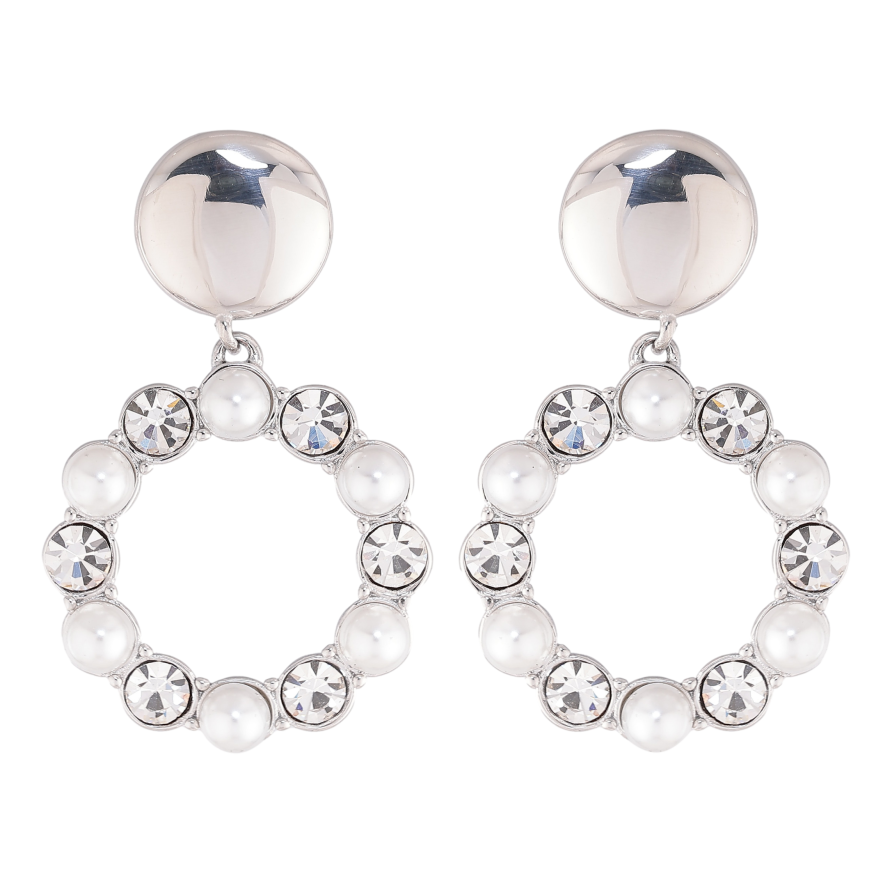 Сережки Нержавіюча сталь пусети "Круглі підвіски з перлинами та кристалами" фото №1