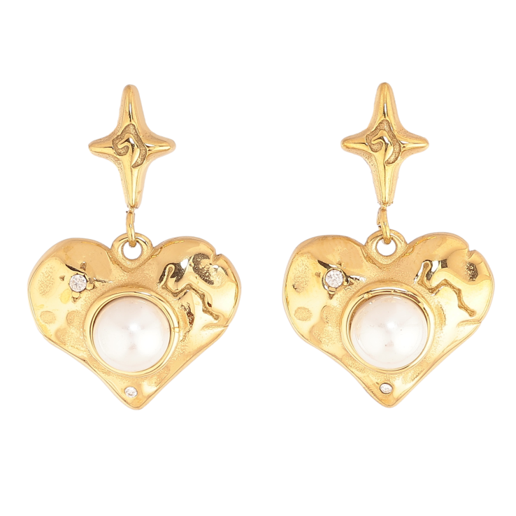 Серьги Нержавеющая сталь пусеты "Подвески сердечки с жемчужинами" фото №21