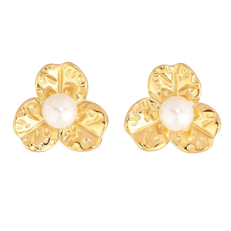 Сережки Нержавіюча сталь пусети "Квіточки з перлинами" фото №1 Сережки Нержавіюча сталь пусети "Квіточки з перлинами" фото №1