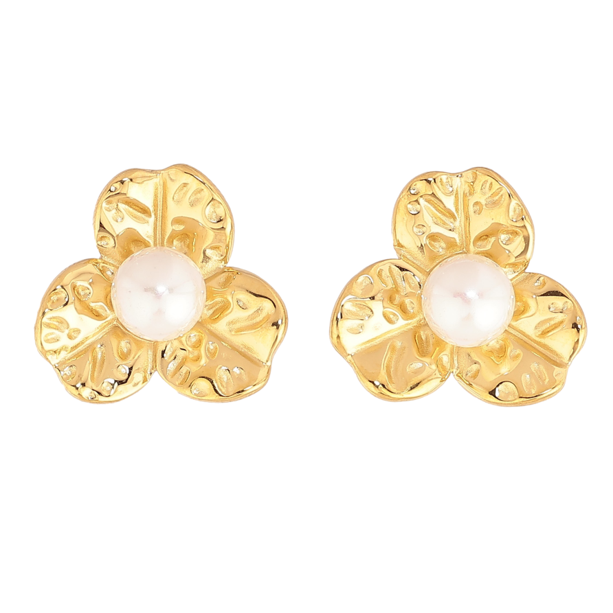 Серьги Нержавеющая сталь пусеты "Цветочки с жемчужинами" фото №1 Серьги Нержавеющая сталь пусеты "Цветочки с жемчужинами" фото №1