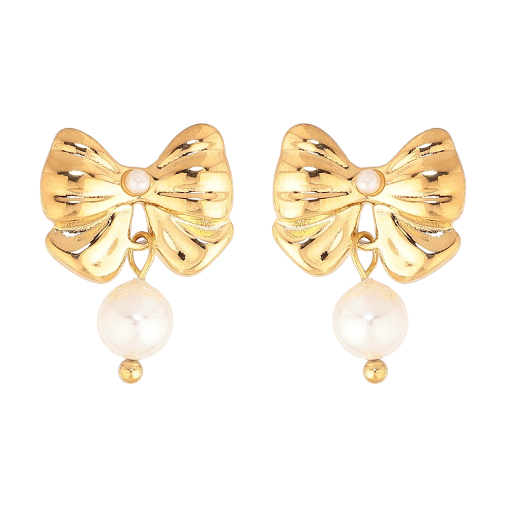 Серьги Нержавеющая сталь пусеты "Банты с жемчужинами"  фото №22