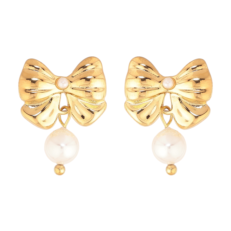 Сережки Нержавіюча сталь пусети "Банти з перлинами" фото №3