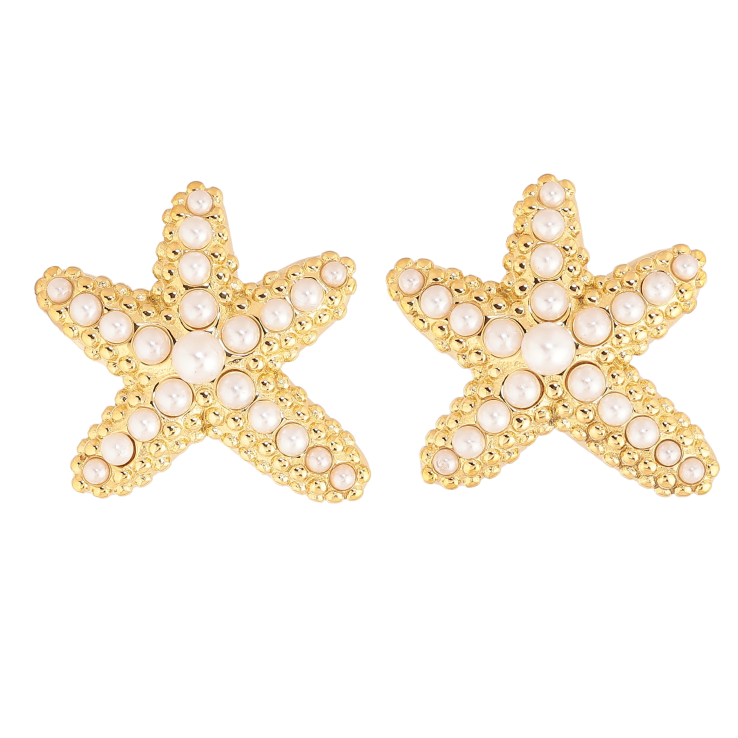 Серьги Нержавеющая сталь пусеты "Морские звезды с жемчужинками" фото №13