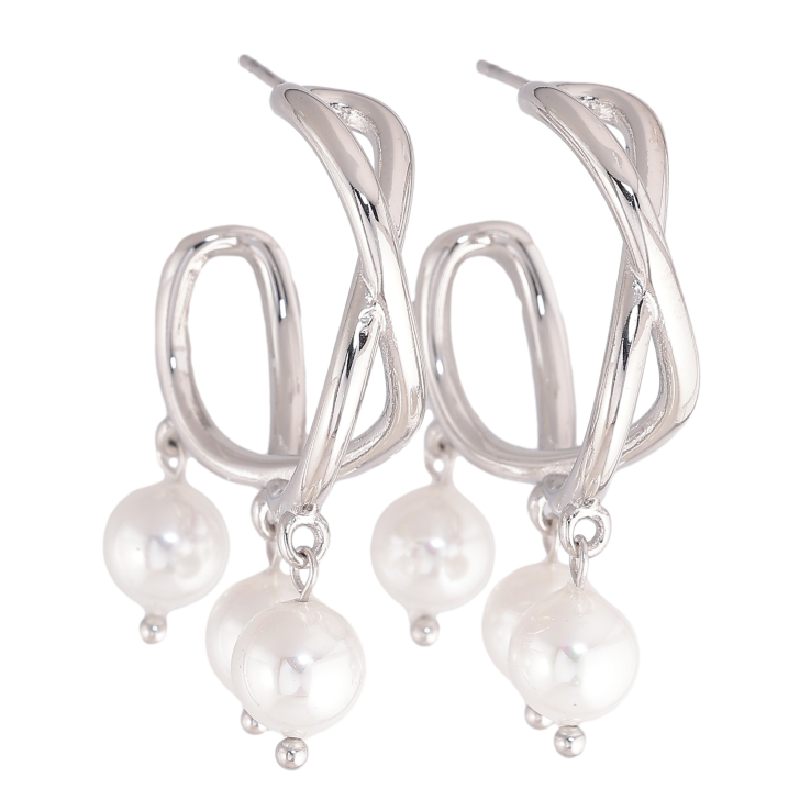 Сережки Нержавіюча сталь пусети "Кільця з перлинними підвісками" на один бік фото №15