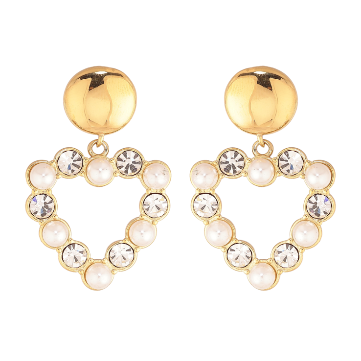 Сережки Нержавіюча сталь пусети "Підвіски серця з перлинами та кристалами" фото №9 Сережки Нержавіюча сталь пусети "Підвіски серця з перлинами та кристалами" фото №9