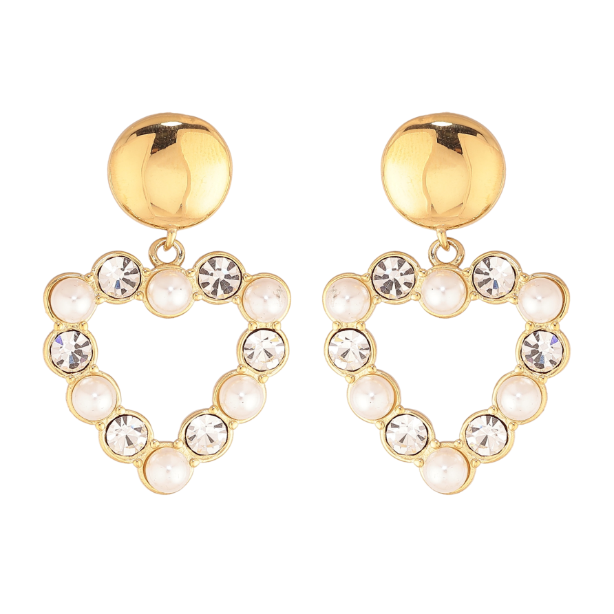 Сережки Нержавіюча сталь пусети "Підвіски серця з перлинами та кристалами" фото №1