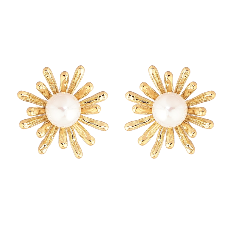 Сережки Нержавіюча сталь пусети "Квіточки з перлинами" фото №1