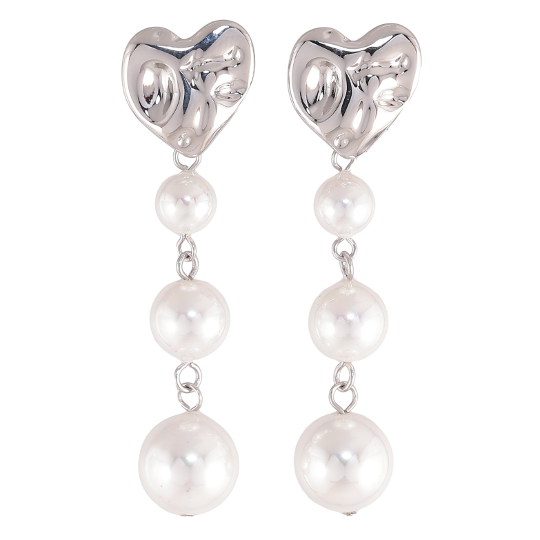 Серьги Нержавеющая сталь пусеты "Сердечки с жемчужными подвесками" фото №1