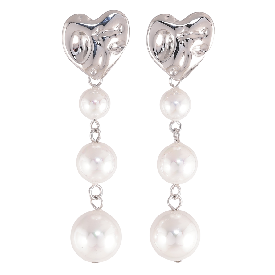 Сережки Нержавіюча сталь пусети "Сердечки з перлинними підвісками" фото №1