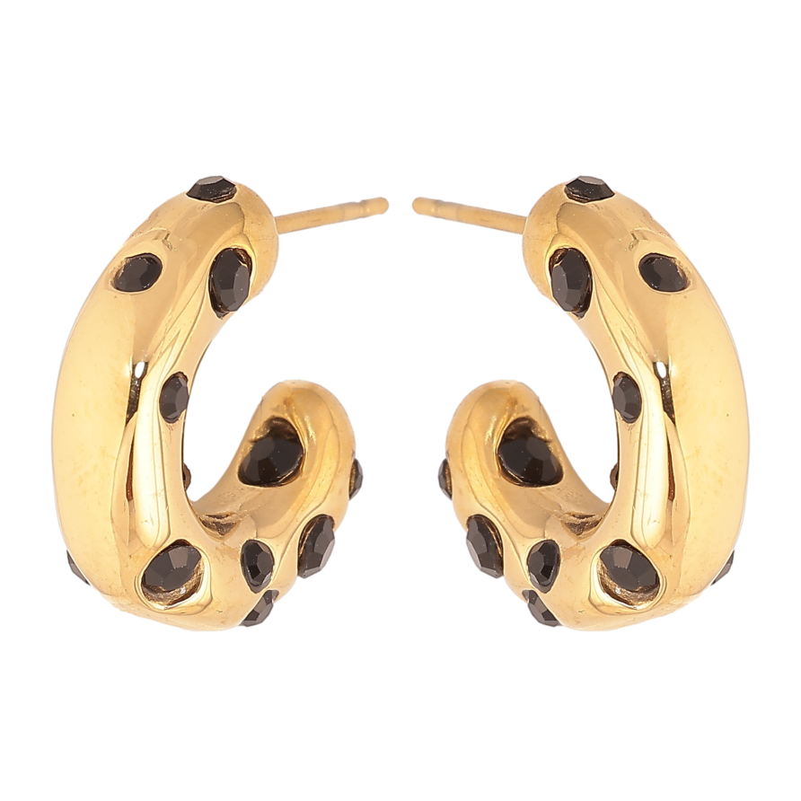 Сережки Нержавіюча сталь пусети "Дуги із вставками чорних кристалів" фото №1