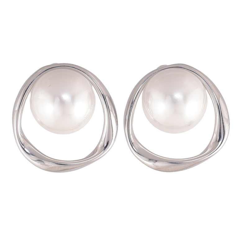 Сережки Нержавіюча сталь пусети "Кільця з перлинами" фото №10