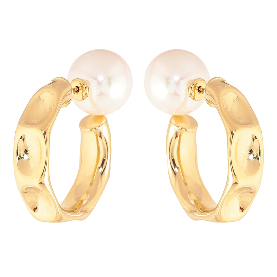 Сережки Нержавіюча сталь пусети-джекети "Дуги з перлинами" ø 14мм фото №1 Сережки Нержавіюча сталь пусети-джекети "Дуги з перлинами" ø 14мм фото №1