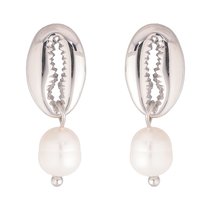 Сережки Нержавіюча сталь пусети "Мушлі каурі з перлинами" фото №24