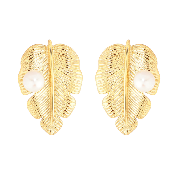 Сережки Нержавіюча сталь пусети "Листочки з перлинами" фото №15