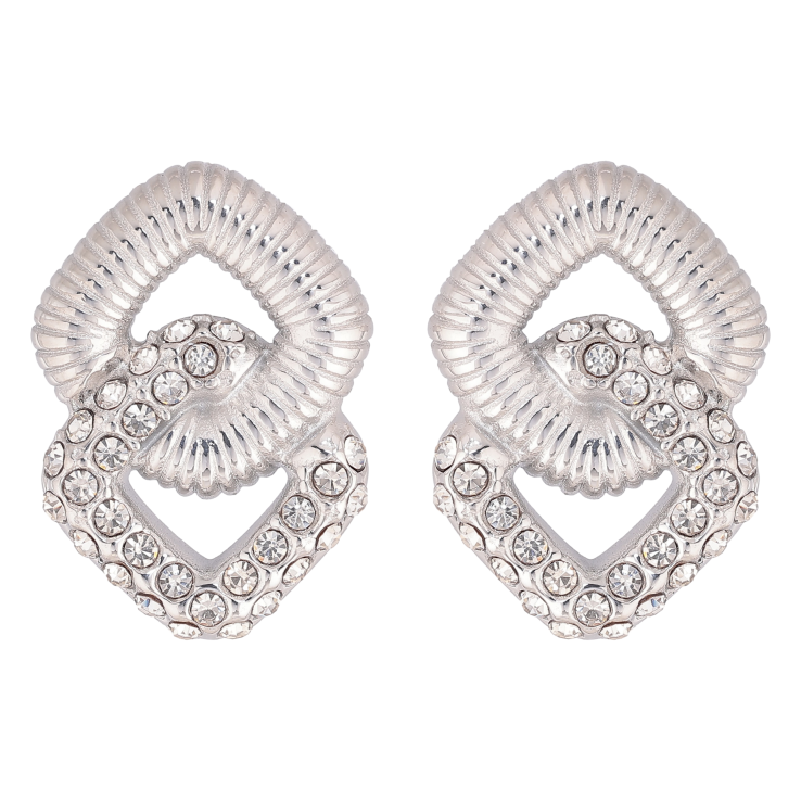 Сережки Нержавіюча сталь пусети "Ромбовий візерунок із кристалами" фото №23