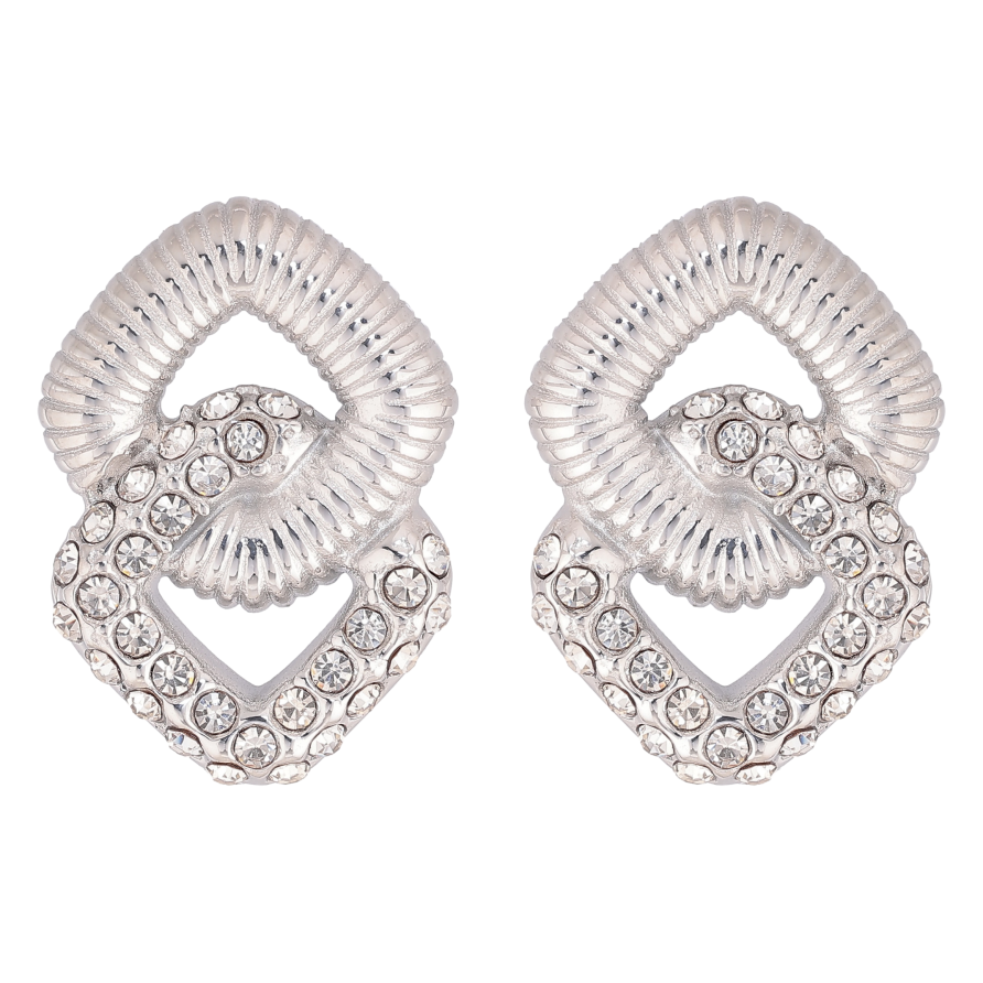 Сережки Нержавіюча сталь пусети "Ромбовий візерунок із кристалами" фото №1