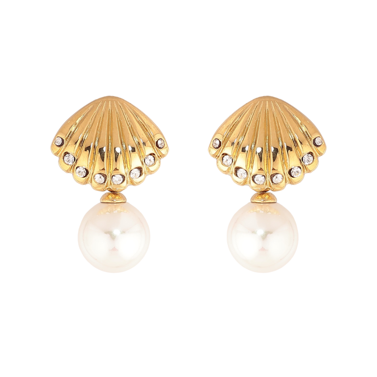 Серьги Нержавеющая сталь пусеты "Ракушки с жемчужинами" фото №5