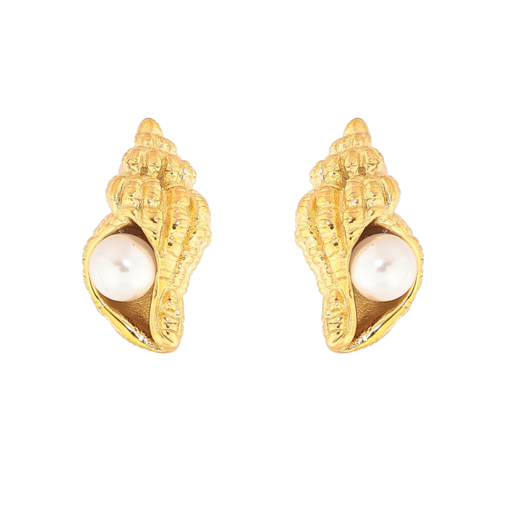 Сережки Нержавіюча сталь пусети "Мушлі з перлинами" фото №9