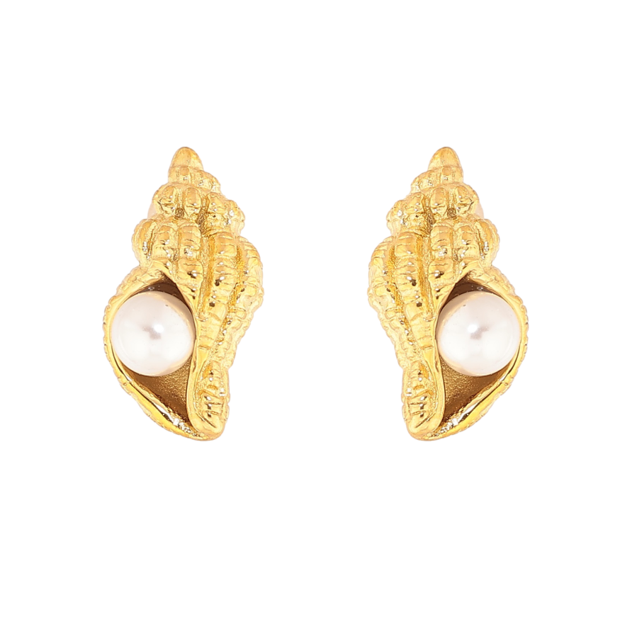 Сережки Нержавіюча сталь пусети "Мушлі з перлинами" фото №1