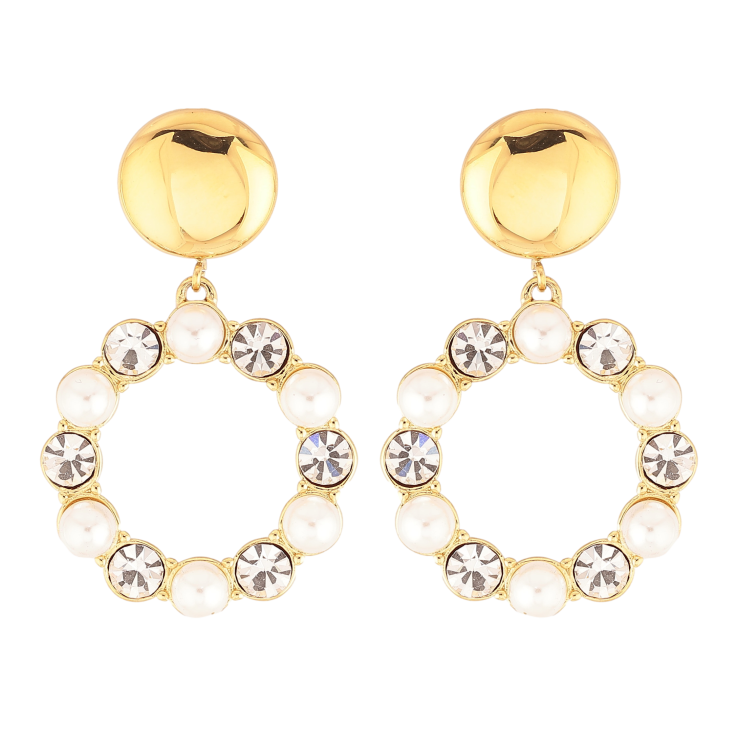 Серьги Нержавеющая сталь пусеты "Жемчужно-кристальные колечки" фото №21