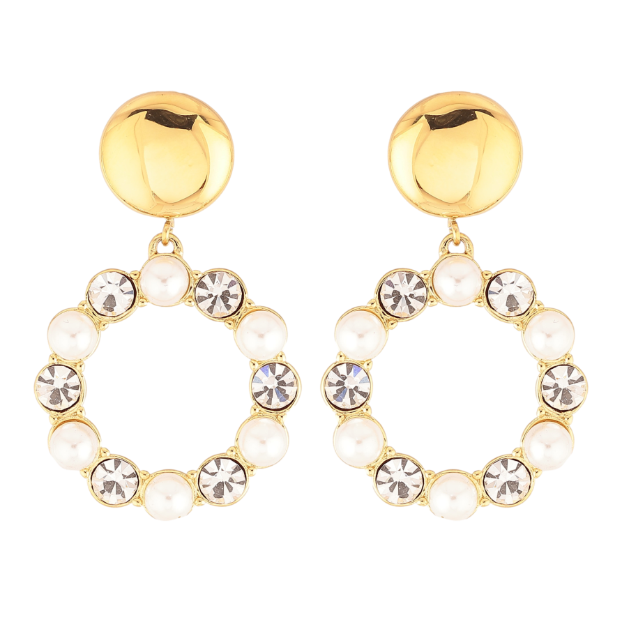 Серьги Нержавеющая сталь пусеты "Жемчужно-кристальные колечки" фото №1 Серьги Нержавеющая сталь пусеты "Жемчужно-кристальные колечки" фото №1