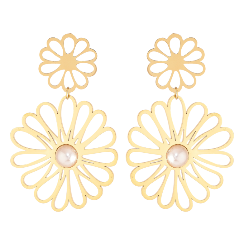 Серьги Нержавеющая сталь пусеты "Цветочные подвески с жемчужинами" фото №8 Серьги Нержавеющая сталь пусеты "Цветочные подвески с жемчужинами" фото №8