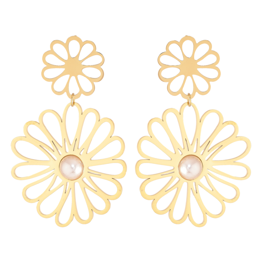 Серьги Нержавеющая сталь пусеты "Цветочные подвески с жемчужинами" фото №1 Серьги Нержавеющая сталь пусеты "Цветочные подвески с жемчужинами" фото №1