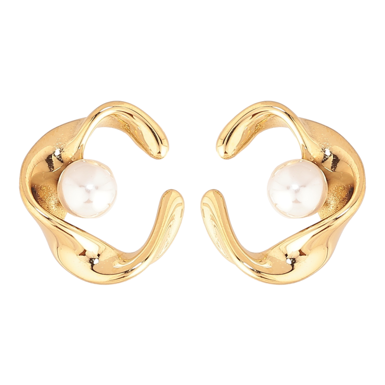 Серьги Нержавеющая сталь пусеты "Узор с жемчужинами" фото №1