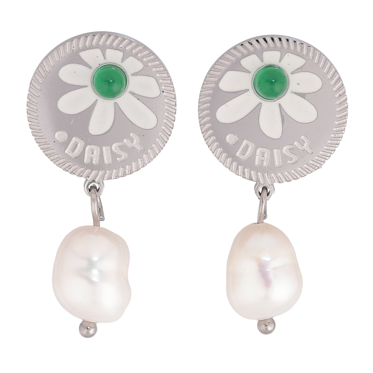 Сережки Нержавіюча сталь пусети "Перлинні підвіски з квітковим візерунком" фото №22