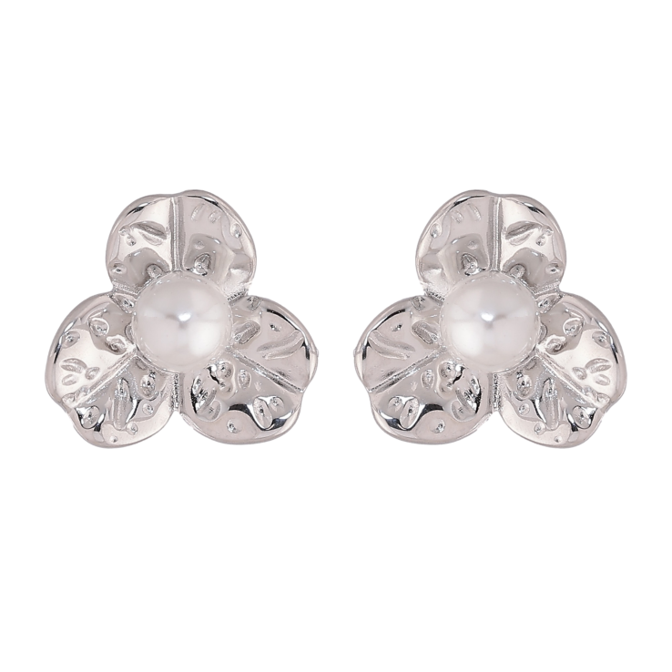 Сережки Нержавіюча сталь пусети "Квіточки з перлинами" фото №20