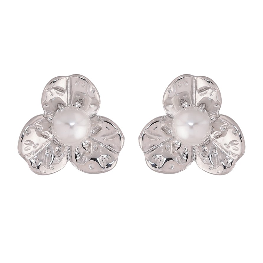Сережки Нержавіюча сталь пусети "Квіточки з перлинами" фото №1