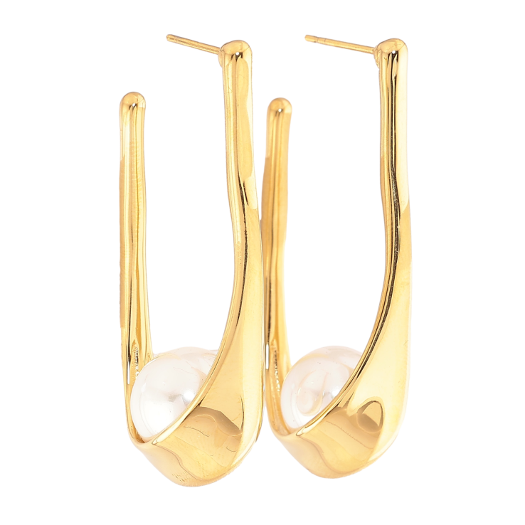 Серьги Нержавеющая сталь пусеты "Дуги с жемчужинами" узор на одну сторону фото №23