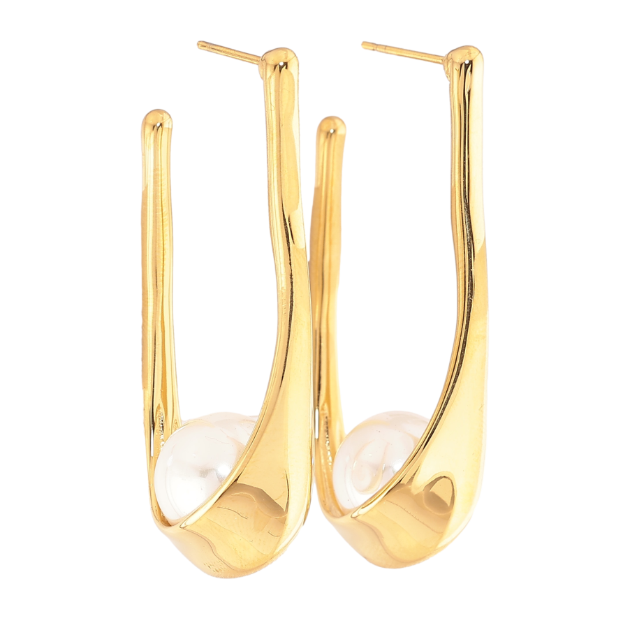 Серьги Нержавеющая сталь пусеты "Дуги с жемчужинами" узор на одну сторону фото №1 Серьги Нержавеющая сталь пусеты "Дуги с жемчужинами" узор на одну сторону фото №1