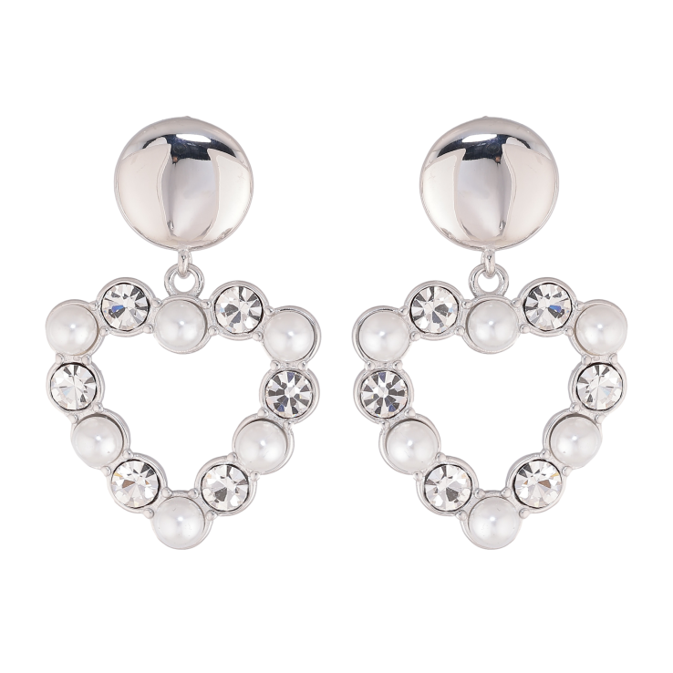 Сережки Нержавіюча сталь пусети "Сердечки з перлинами та кристалами" фото №22