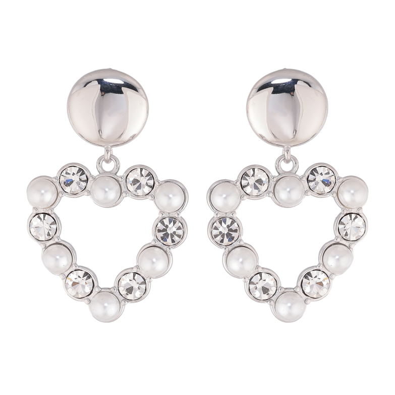 Сережки Нержавіюча сталь пусети "Сердечки з перлинами та кристалами" фото №5