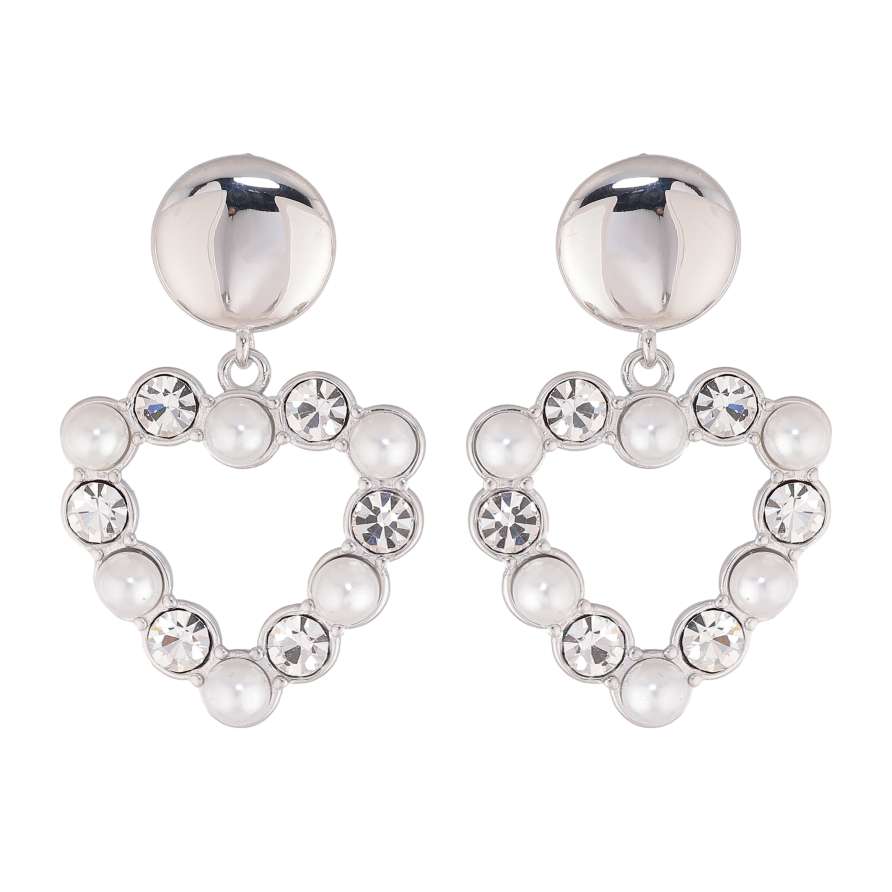 Сережки Нержавіюча сталь пусети "Сердечки з перлинами та кристалами" фото №1