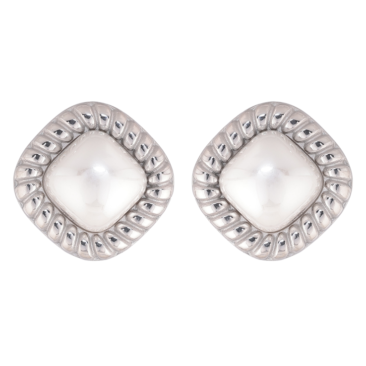 Сережки Нержавіюча сталь пусети "Ромби з перлинними вставками" фото №4