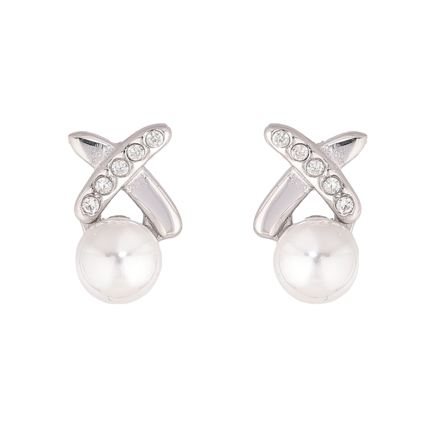 Сережки Нержавіюча сталь пусети "Хрестики з перлинами" фото №1