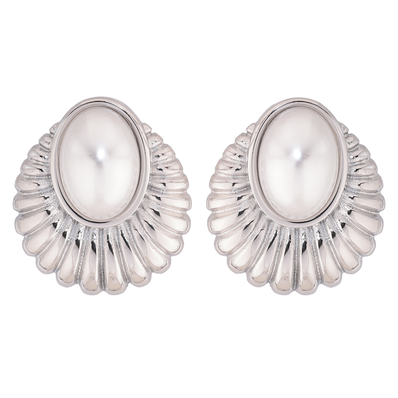 Сережки Нержавіюча сталь пусети "Візерунок з перлинними вставками" фото №1