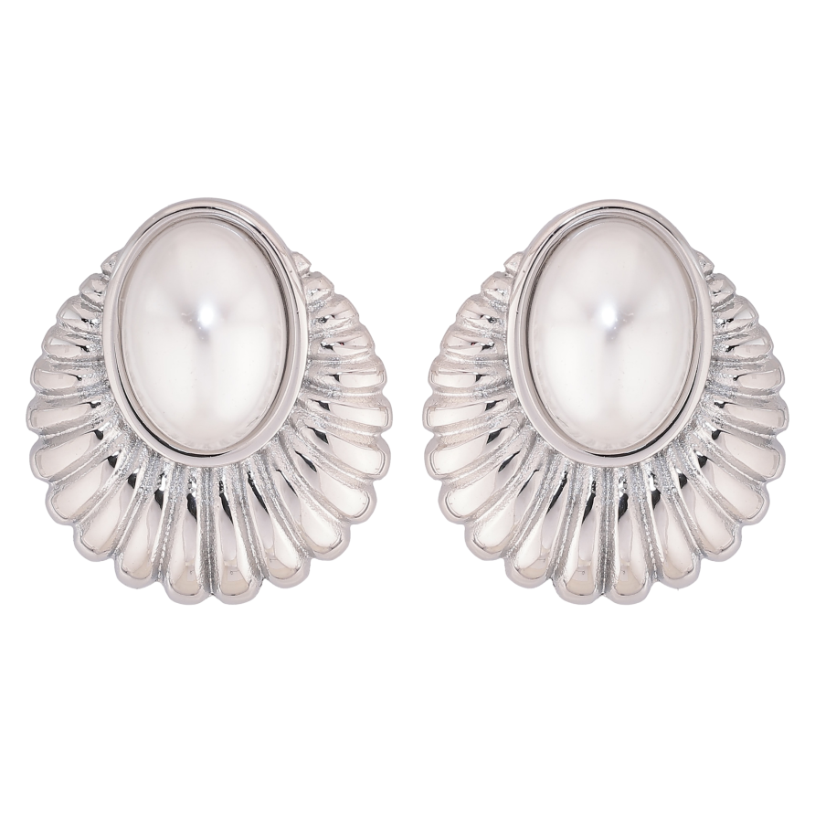 Сережки Нержавіюча сталь пусети "Візерунок з перлинними вставками" фото №1