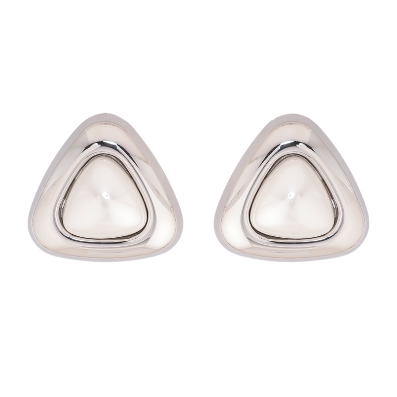 Серьги Нержавеющая сталь пусеты "Треугольники с жемчужинами" фото №5