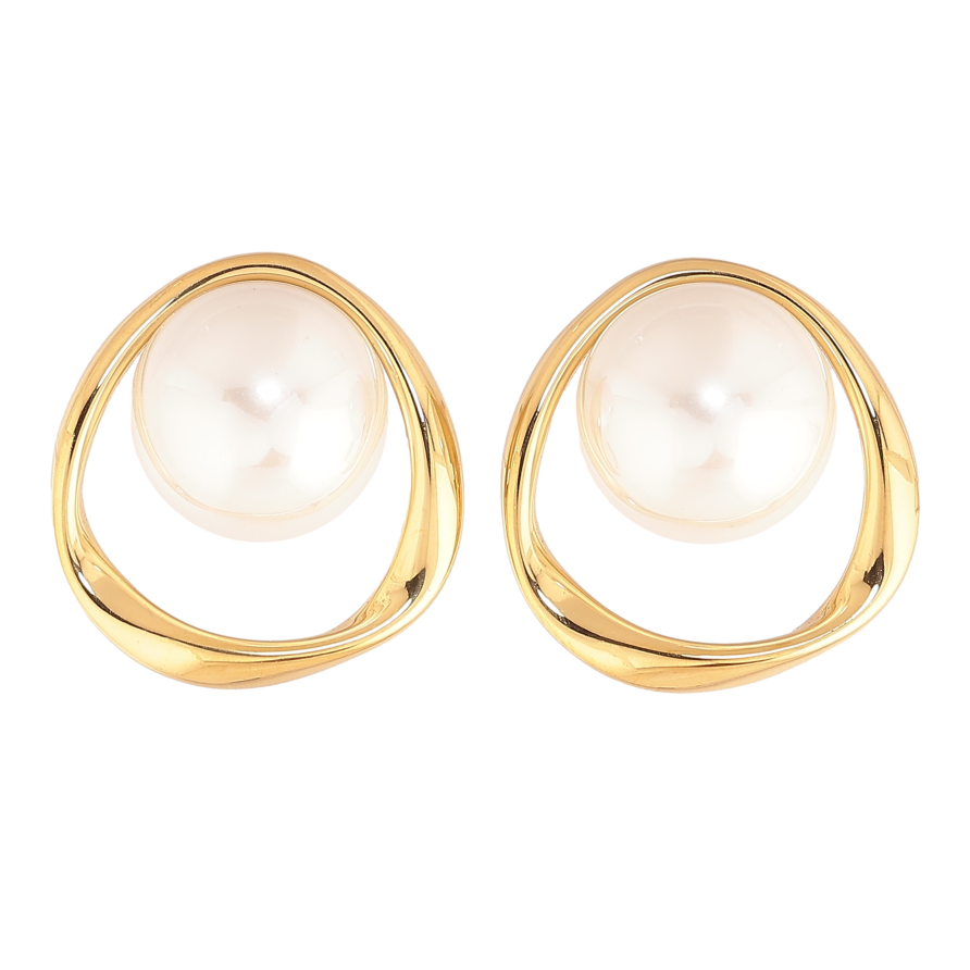 Сережки Нержавіюча сталь пусети "Кільця з перлинами" фото №1