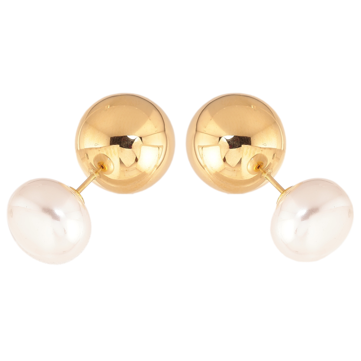 Серьги Нержавеющая сталь пусеты-джекеты "Шарик с жемчужиной" ø 14мм и 16мм фото №2