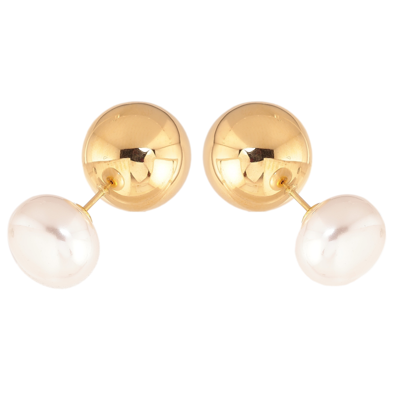 Серьги Нержавеющая сталь пусеты-джекеты "Шарик с жемчужиной" ø 14мм и 16мм фото №1