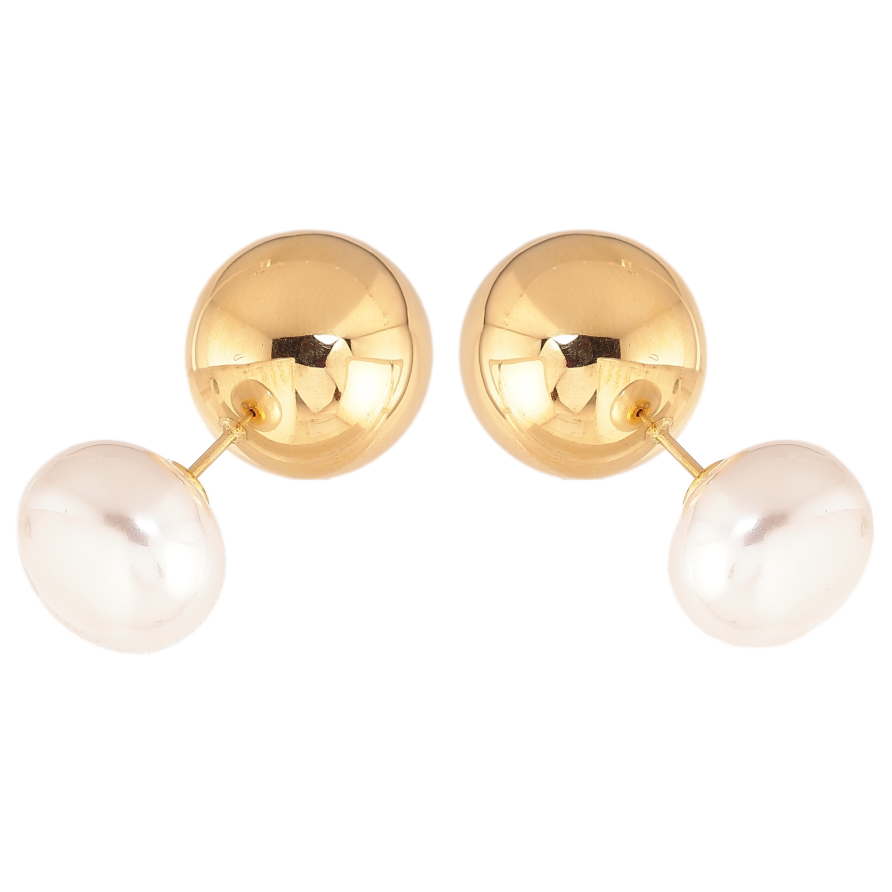 Серьги Нержавеющая сталь пусеты-джекеты "Шарик с жемчужиной" ø 14мм и 16мм фото №1