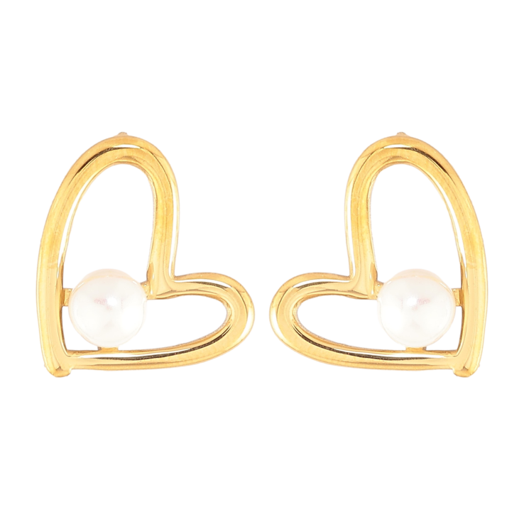 Сережки Нержавіюча сталь пусети "Сердечки з перлинами" фото №5