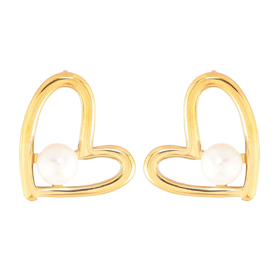 Сережки Нержавіюча сталь пусети "Сердечки з перлинами" фото №1