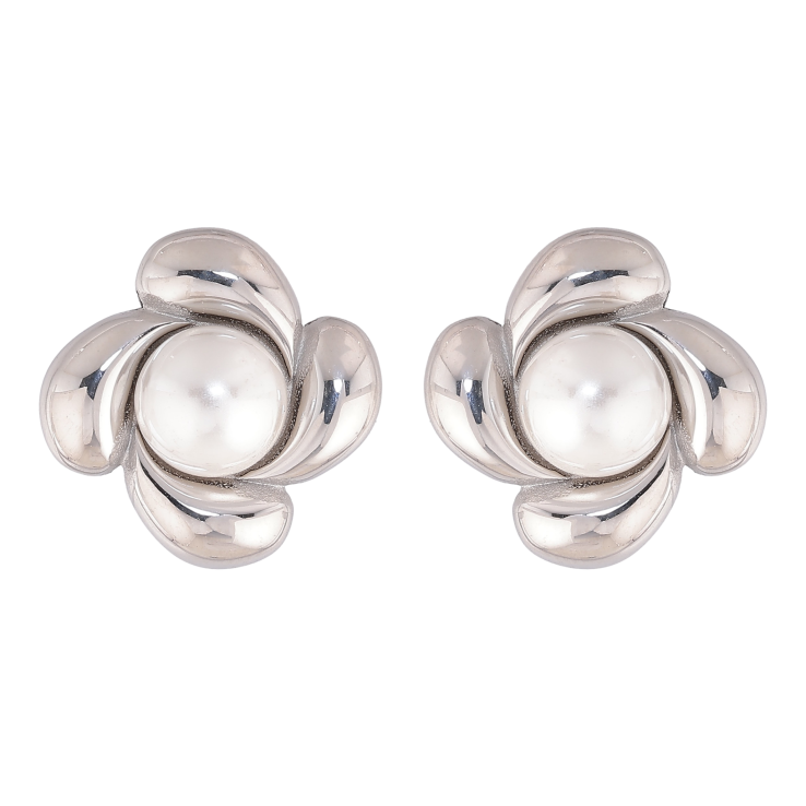 Сережки Нержавіюча сталь пусети "Квіточки з перлинами" фото №22