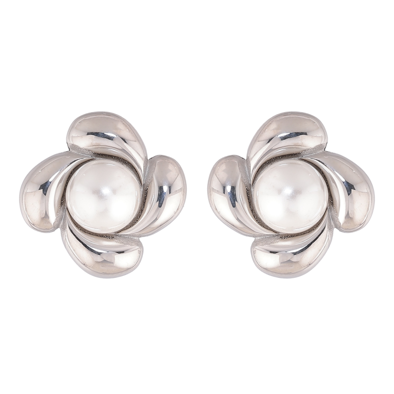 Сережки Нержавіюча сталь пусети "Квіточки з перлинами" фото №2