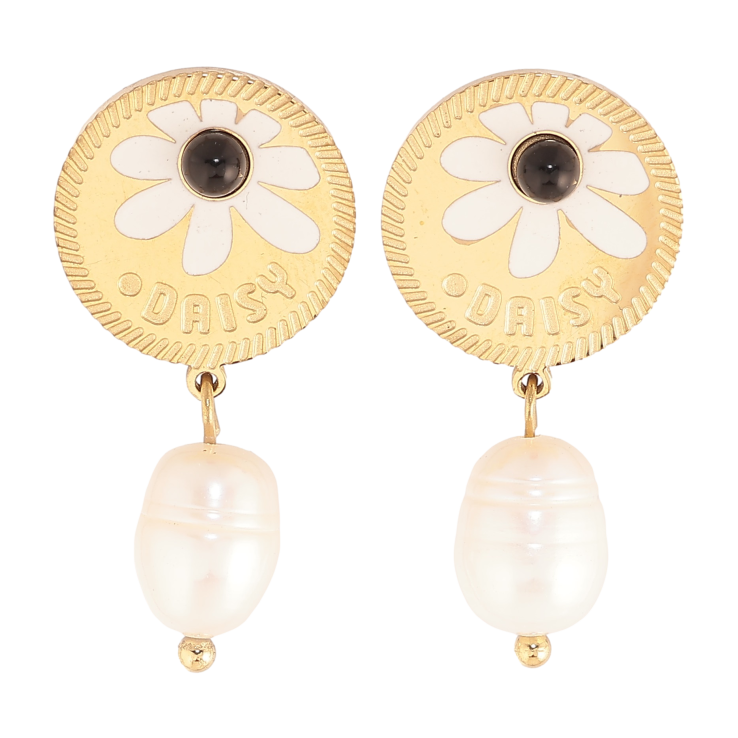 Сережки Нержавіюча сталь пусети "Перлинні підвіски з квітковим візерунком" фото №7 Сережки Нержавіюча сталь пусети "Перлинні підвіски з квітковим візерунком" фото №7